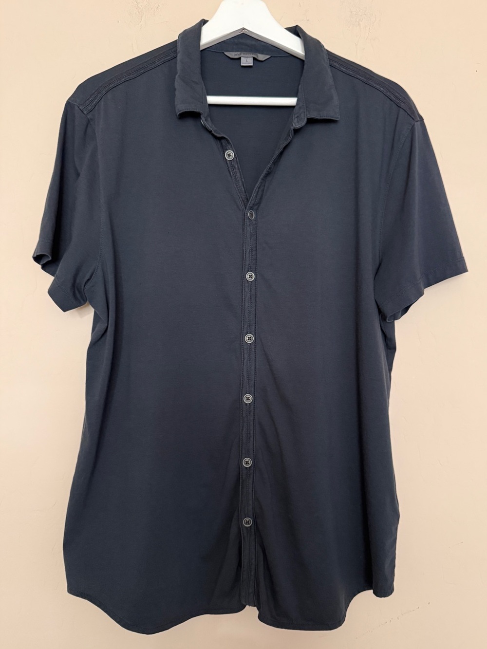 John Varvatos Short-Sleeve Button-Down Shirt Navy Pima Cotton Large